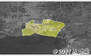Satellite 3D Map of Samut Prakan, darken, desaturated
