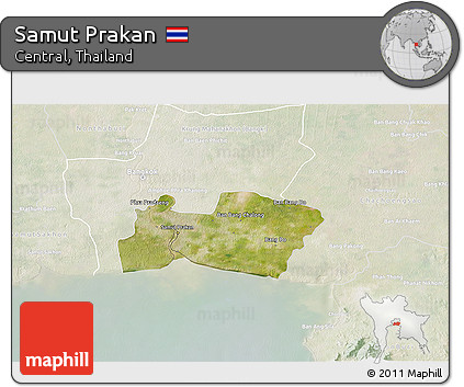 Satellite 3D Map of Samut Prakan, lighten
