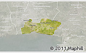 Satellite 3D Map of Samut Prakan, lighten, semi-desaturated