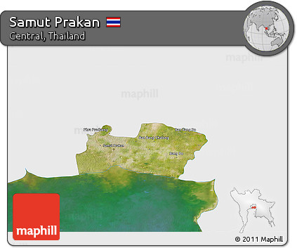 Satellite 3D Map of Samut Prakan, single color outside