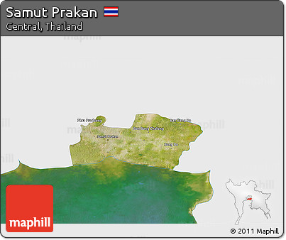 Satellite 3D Map of Samut Prakan, single color outside
