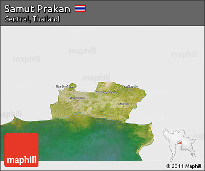 Satellite 3D Map of Samut Prakan, single color outside