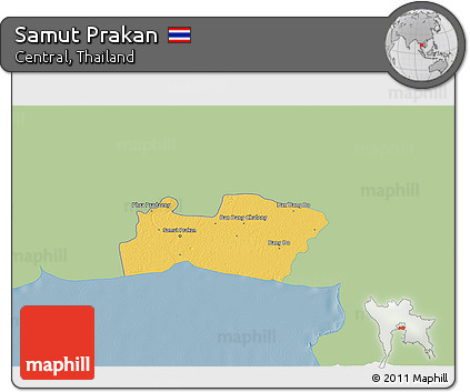 Savanna Style 3D Map of Samut Prakan, single color outside
