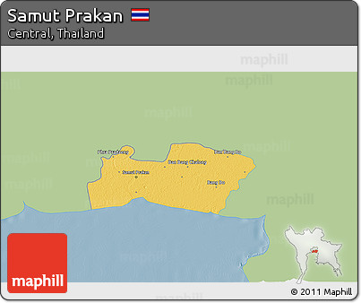 Savanna Style 3D Map of Samut Prakan, single color outside