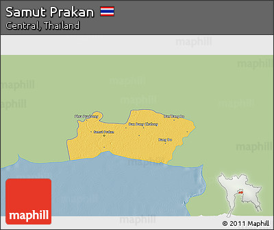 Savanna Style 3D Map of Samut Prakan, single color outside