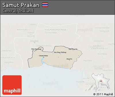 Shaded Relief 3D Map of Samut Prakan, lighten