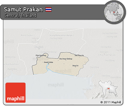 Shaded Relief 3D Map of Samut Prakan, lighten, semi-desaturated