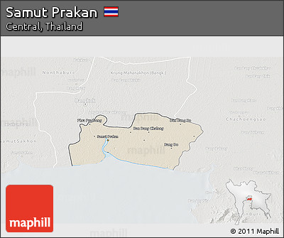 Shaded Relief 3D Map of Samut Prakan, lighten, semi-desaturated