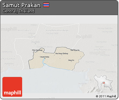 Shaded Relief 3D Map of Samut Prakan, lighten, semi-desaturated