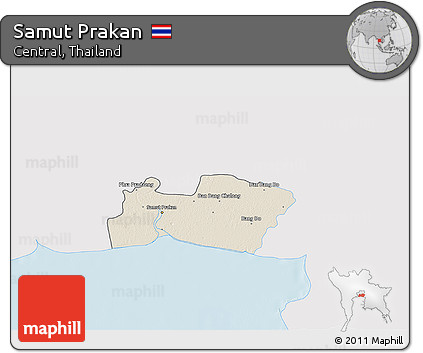 Shaded Relief 3D Map of Samut Prakan, single color outside
