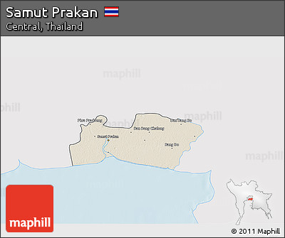 Shaded Relief 3D Map of Samut Prakan, single color outside