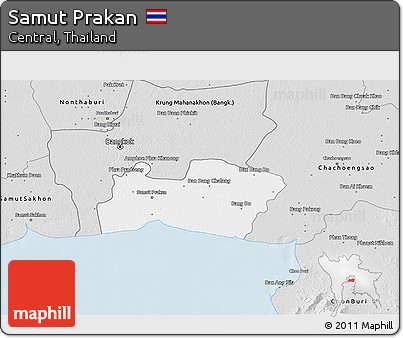 Silver Style 3D Map of Samut Prakan