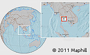 Gray Location Map of Samut Prakan, highlighted parent region, within the entire country, hill shading