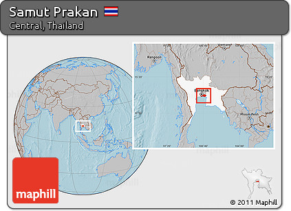 Gray Location Map of Samut Prakan, highlighted parent region, hill shading