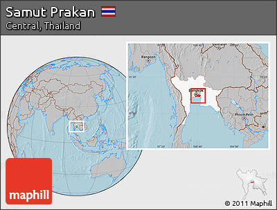 Gray Location Map of Samut Prakan, highlighted parent region, hill shading