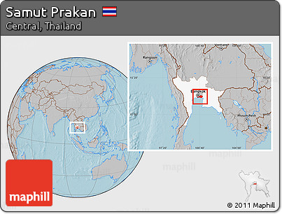 Gray Location Map of Samut Prakan, highlighted parent region, hill shading