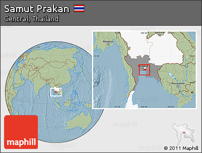 Savanna Style Location Map of Samut Prakan, highlighted country, highlighted parent region, hill shading
