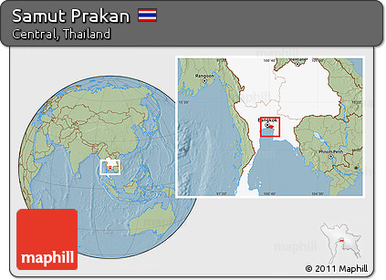 Savanna Style Location Map of Samut Prakan, highlighted country, hill shading