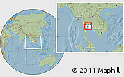 Savanna Style Location Map of Samut Prakan, highlighted parent region, within the entire country, hill shading
