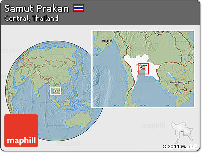 Savanna Style Location Map of Samut Prakan, highlighted parent region, hill shading