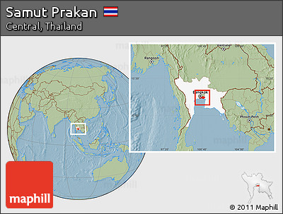 Savanna Style Location Map of Samut Prakan, highlighted parent region, hill shading