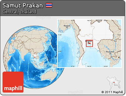 Shaded Relief Location Map of Samut Prakan, highlighted country