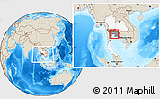 Shaded Relief Location Map of Samut Prakan, highlighted country, highlighted parent region, within the entire country
