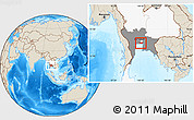 Shaded Relief Location Map of Samut Prakan, highlighted country, highlighted parent region