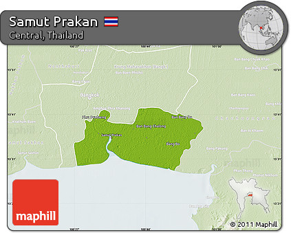 Physical Map of Samut Prakan, lighten