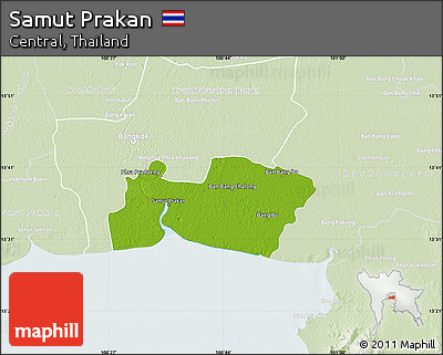Physical Map of Samut Prakan, lighten