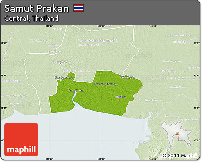 Physical Map of Samut Prakan, lighten