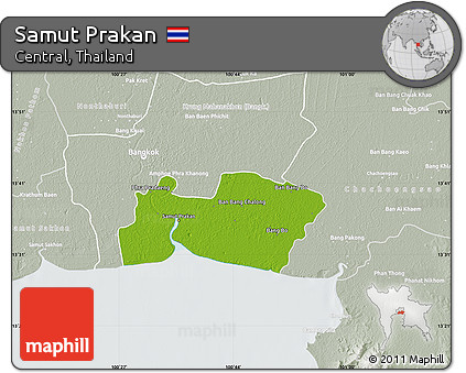 Physical Map of Samut Prakan, lighten, semi-desaturated