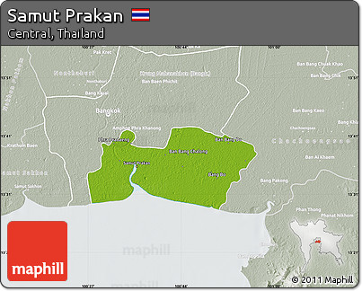 Physical Map of Samut Prakan, lighten, semi-desaturated