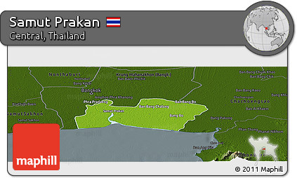 Physical Panoramic Map of Samut Prakan, darken