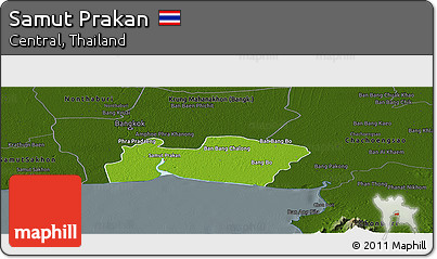 Physical Panoramic Map of Samut Prakan, darken