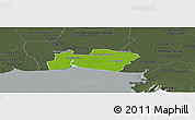 Physical Panoramic Map of Samut Prakan, darken, semi-desaturated