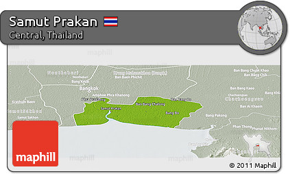 Physical Panoramic Map of Samut Prakan, lighten, semi-desaturated
