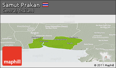 Physical Panoramic Map of Samut Prakan, lighten, semi-desaturated