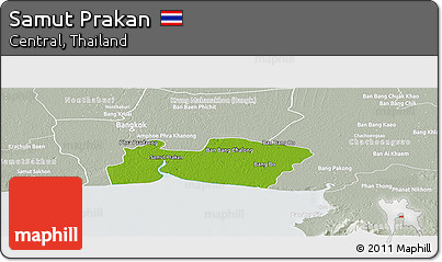 Physical Panoramic Map of Samut Prakan, lighten, semi-desaturated