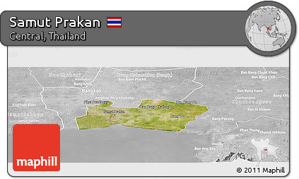 Satellite Panoramic Map of Samut Prakan, lighten, desaturated