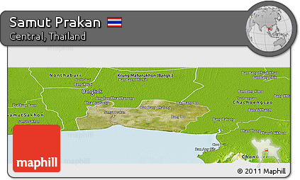 Satellite Panoramic Map of Samut Prakan, physical outside
