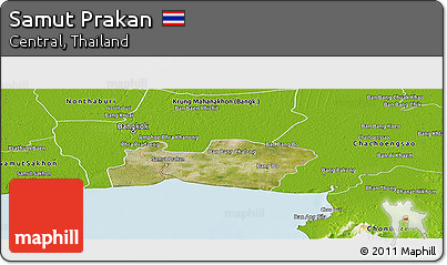 Satellite Panoramic Map of Samut Prakan, physical outside