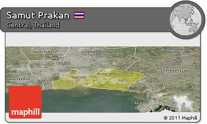 Satellite Panoramic Map of Samut Prakan, semi-desaturated