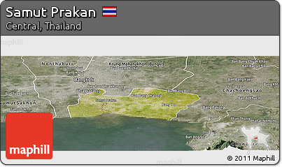 Satellite Panoramic Map of Samut Prakan, semi-desaturated