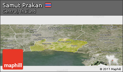 Satellite Panoramic Map of Samut Prakan, semi-desaturated