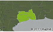 Physical 3D Map of Samut Sakhon, darken, semi-desaturated