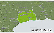 Physical 3D Map of Samut Sakhon, semi-desaturated