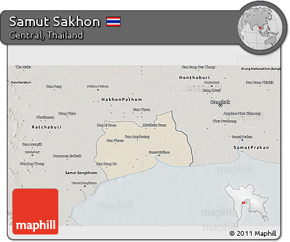Shaded Relief 3D Map of Samut Sakhon, semi-desaturated