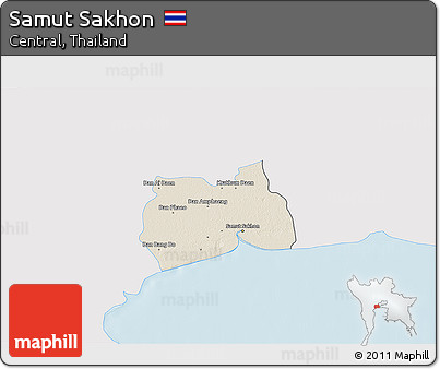 Shaded Relief 3D Map of Samut Sakhon, single color outside