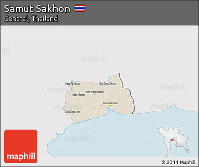 Shaded Relief 3D Map of Samut Sakhon, single color outside